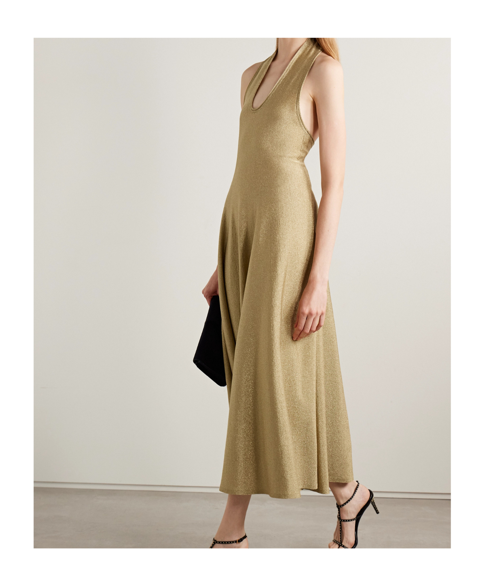 Khaite Melina Lurex Halterneck Midi Dress In Brown