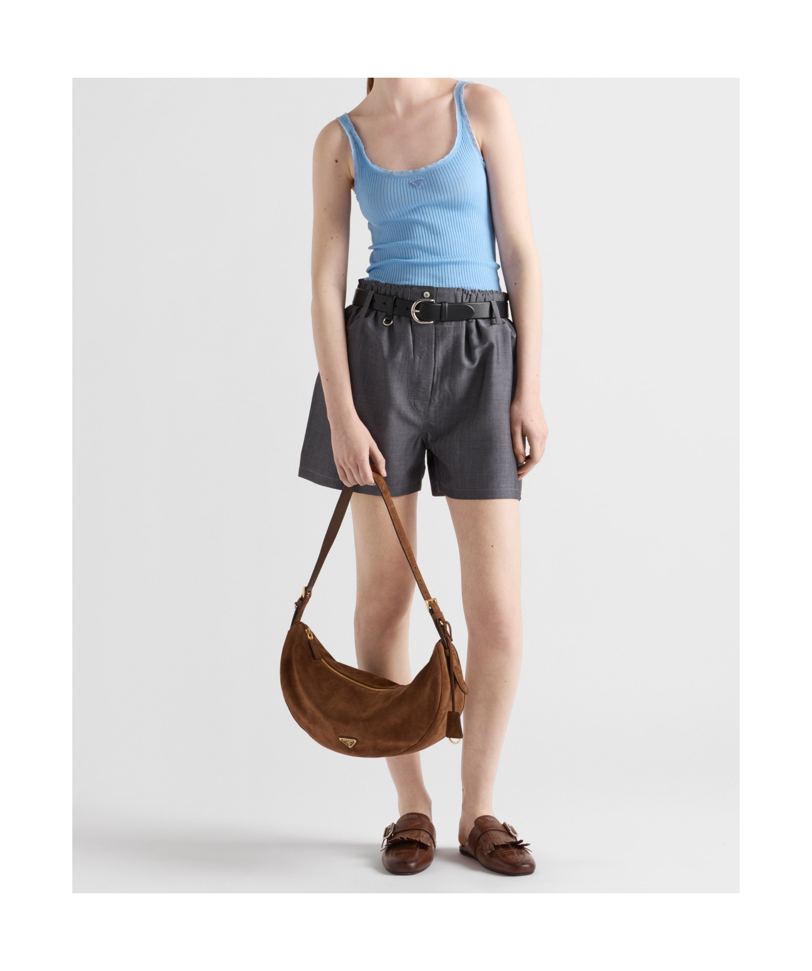 Prada Brown Suede Large Demi-lune Shoulder Bag