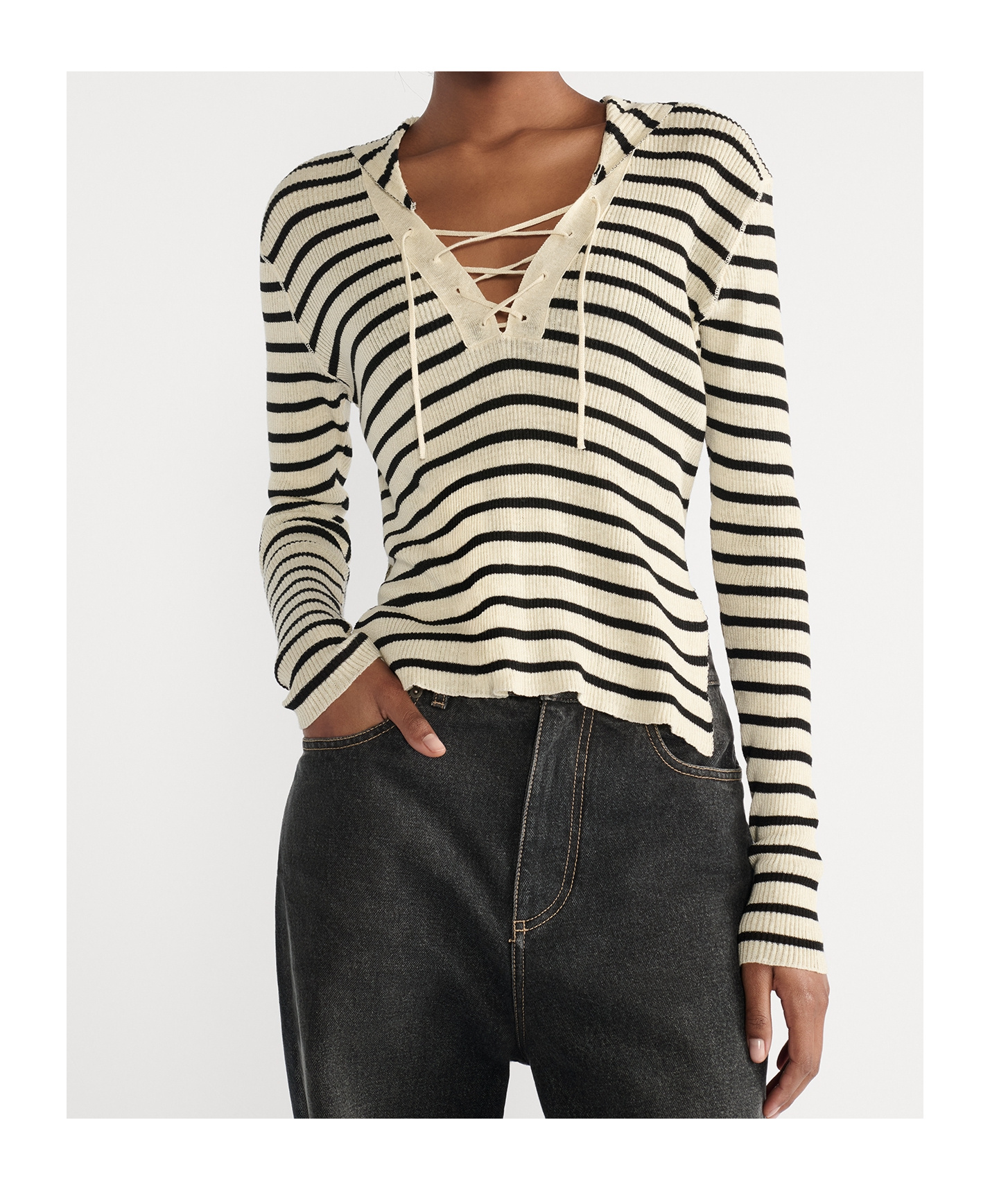 Dior Sweater With Lace-up Neckline In White