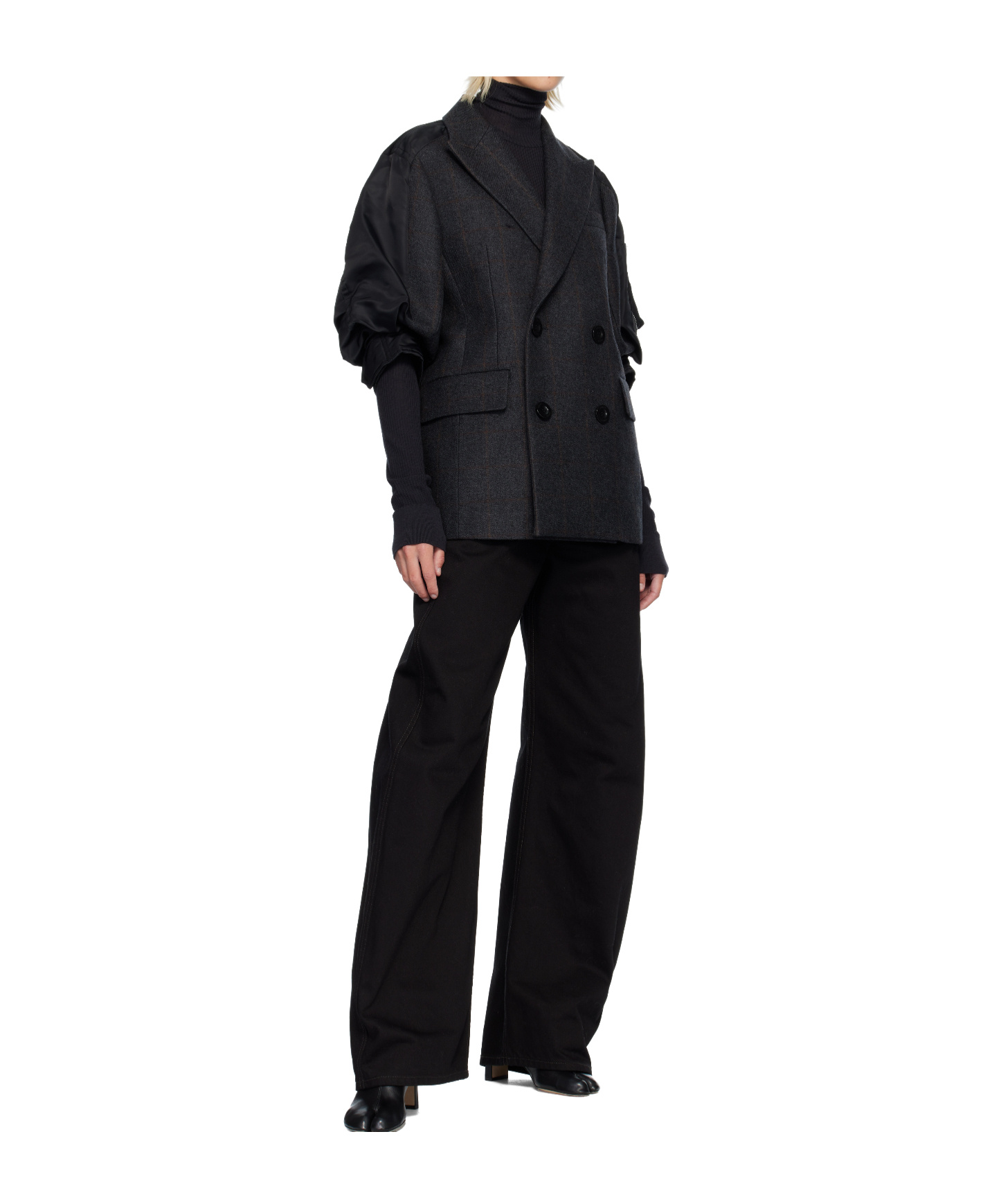Sacai Double-faced Plaid Blazer In Black