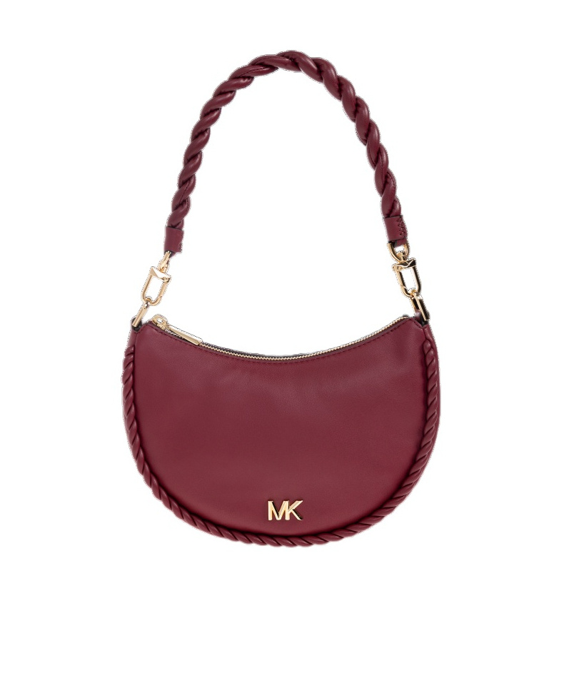 Michael Kors Kyla Braided-trim Half-moon Shoulder Bag In Red