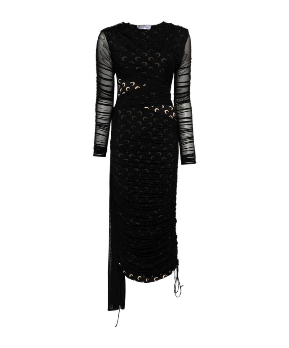 Marine Serre Crescent-moon-print Draped Dress In Black