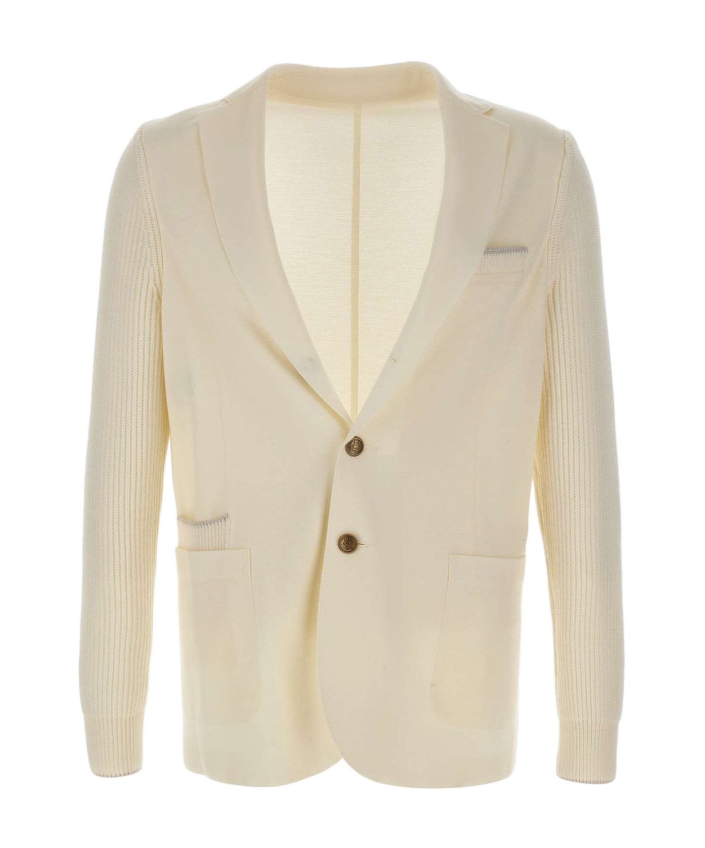 Eleventy Ribbed-knit Elbow-patch Blazer In Neutral