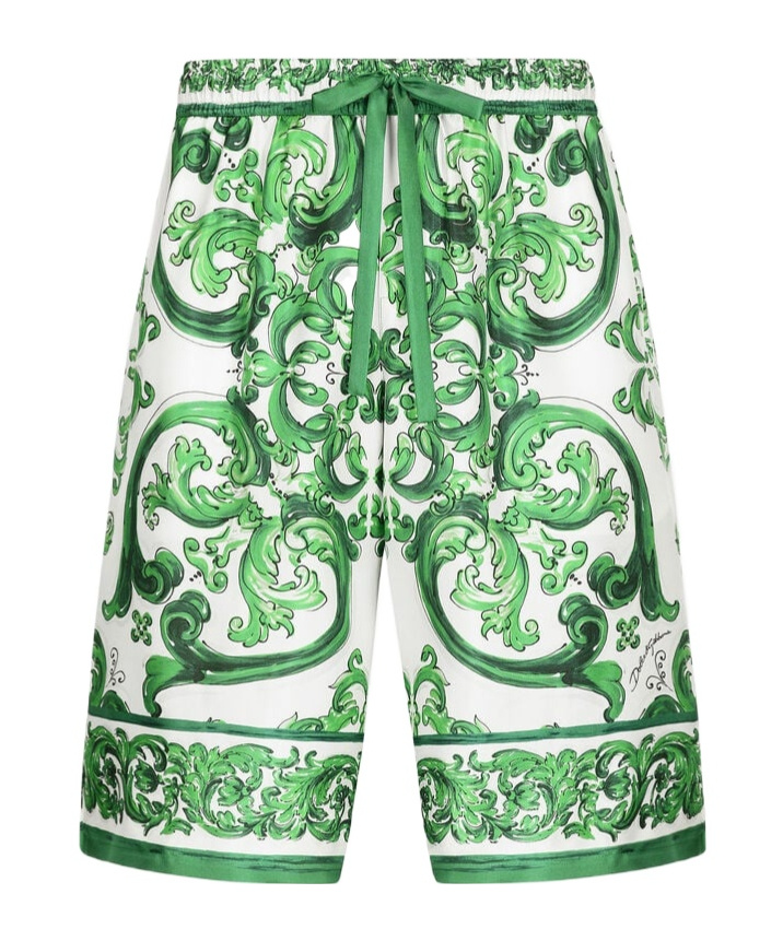 Dolce & Gabbana Maiolica Print Silk Bermuda In Green