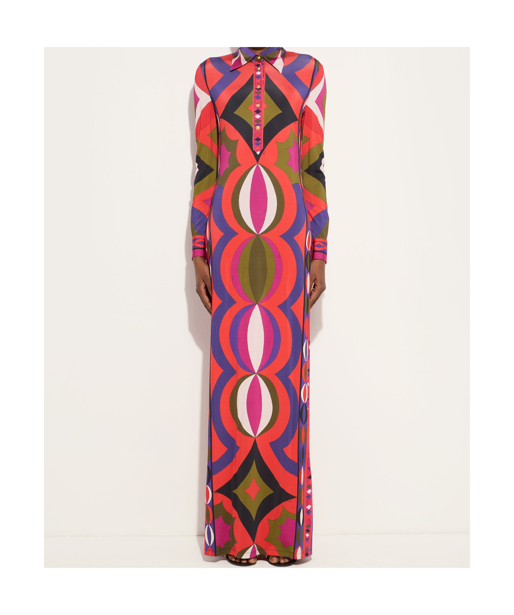 Pucci Collane Print Buttoned Maxi Dress In Red