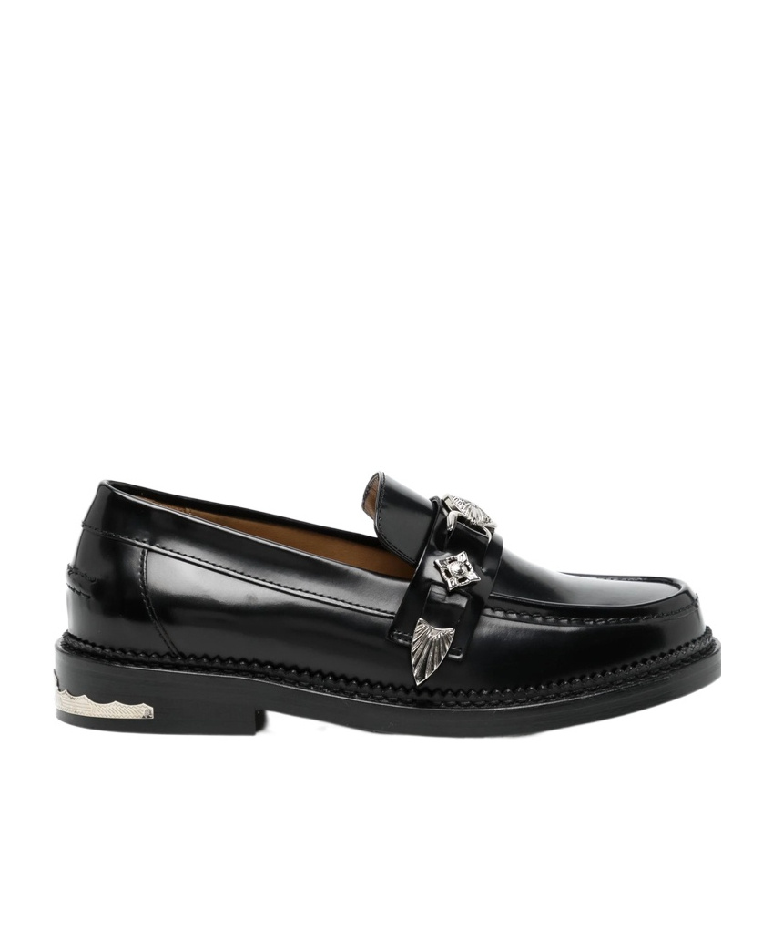 Toga Round-toe Leather Loafers In Black