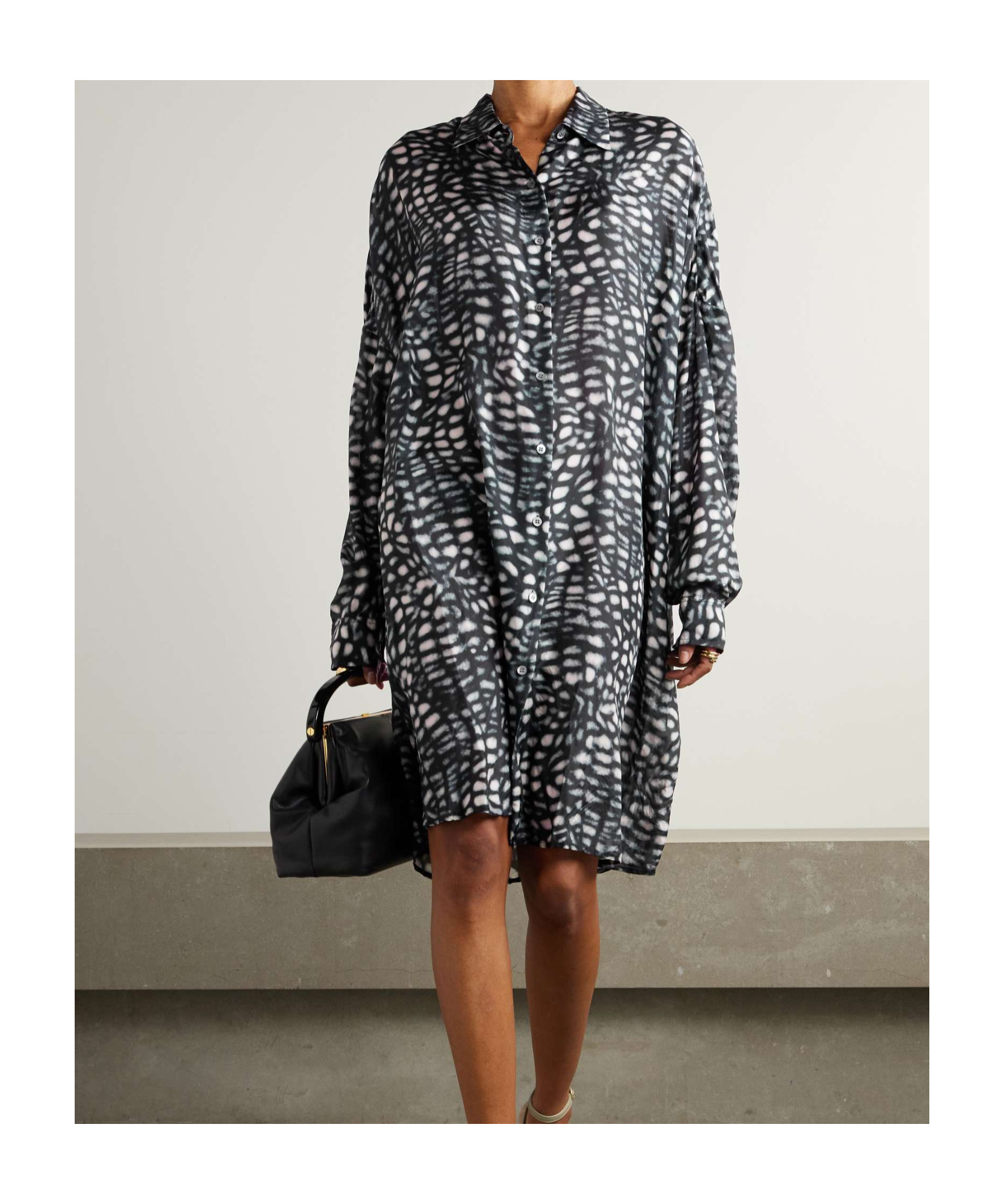 Dries Van Noten Lapel Long Sleeve Dress In Black