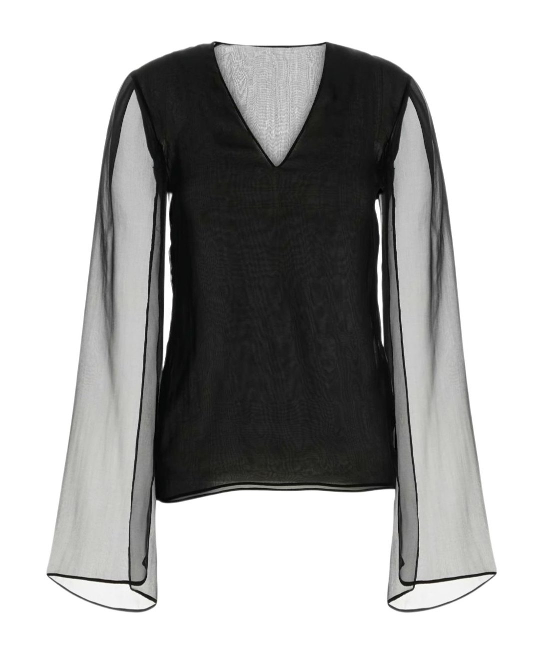 Alberta Ferretti Sheer-sleeve Silk Blouse In Black