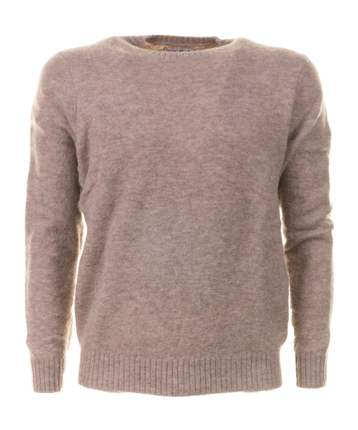 Mc2 Saint Barth Ribbed Hem Crew Neck Long Sleeve Sweater In Brown