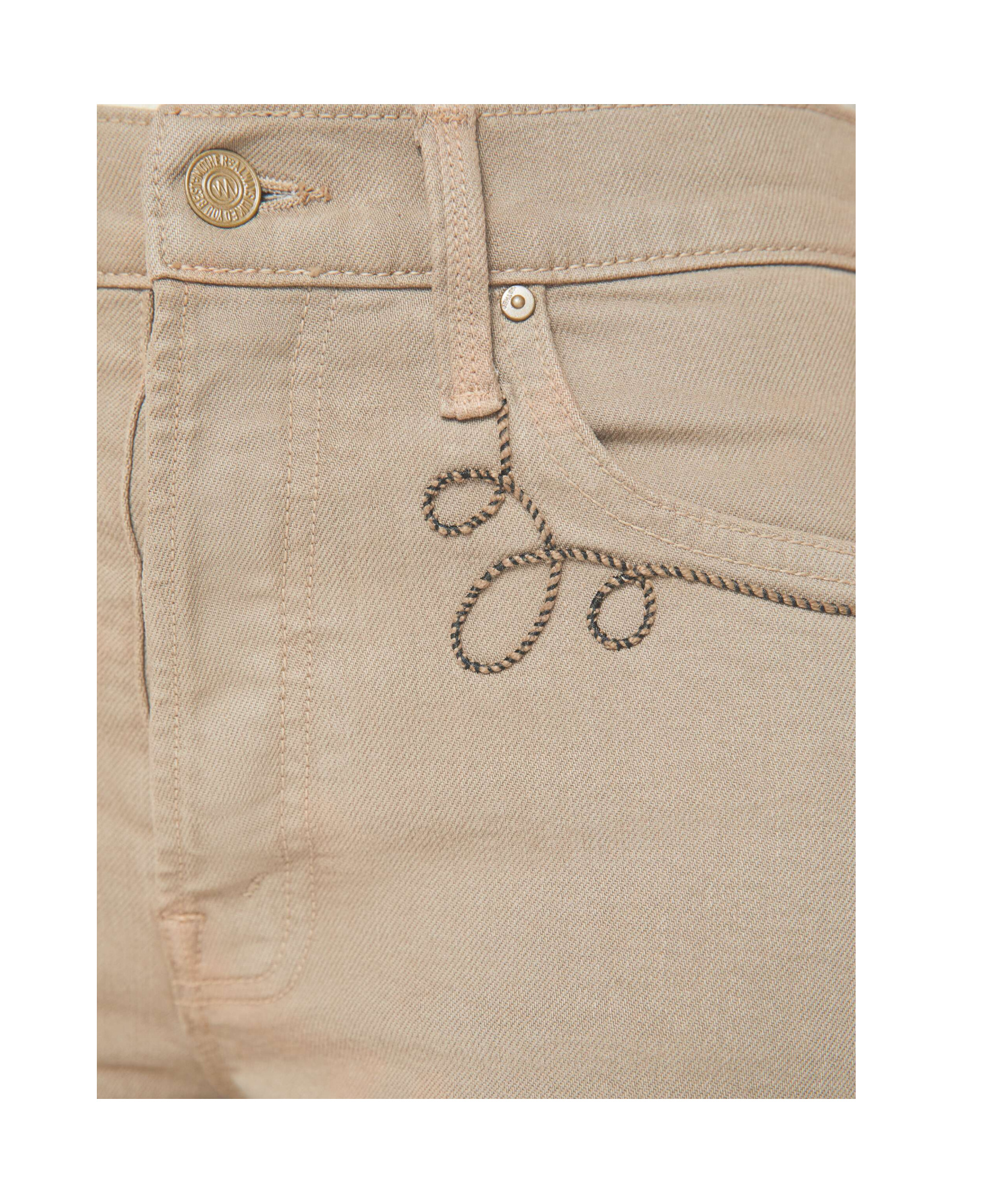 Mother Straight Trousers With Embroidered Detail And Pockets In Nude