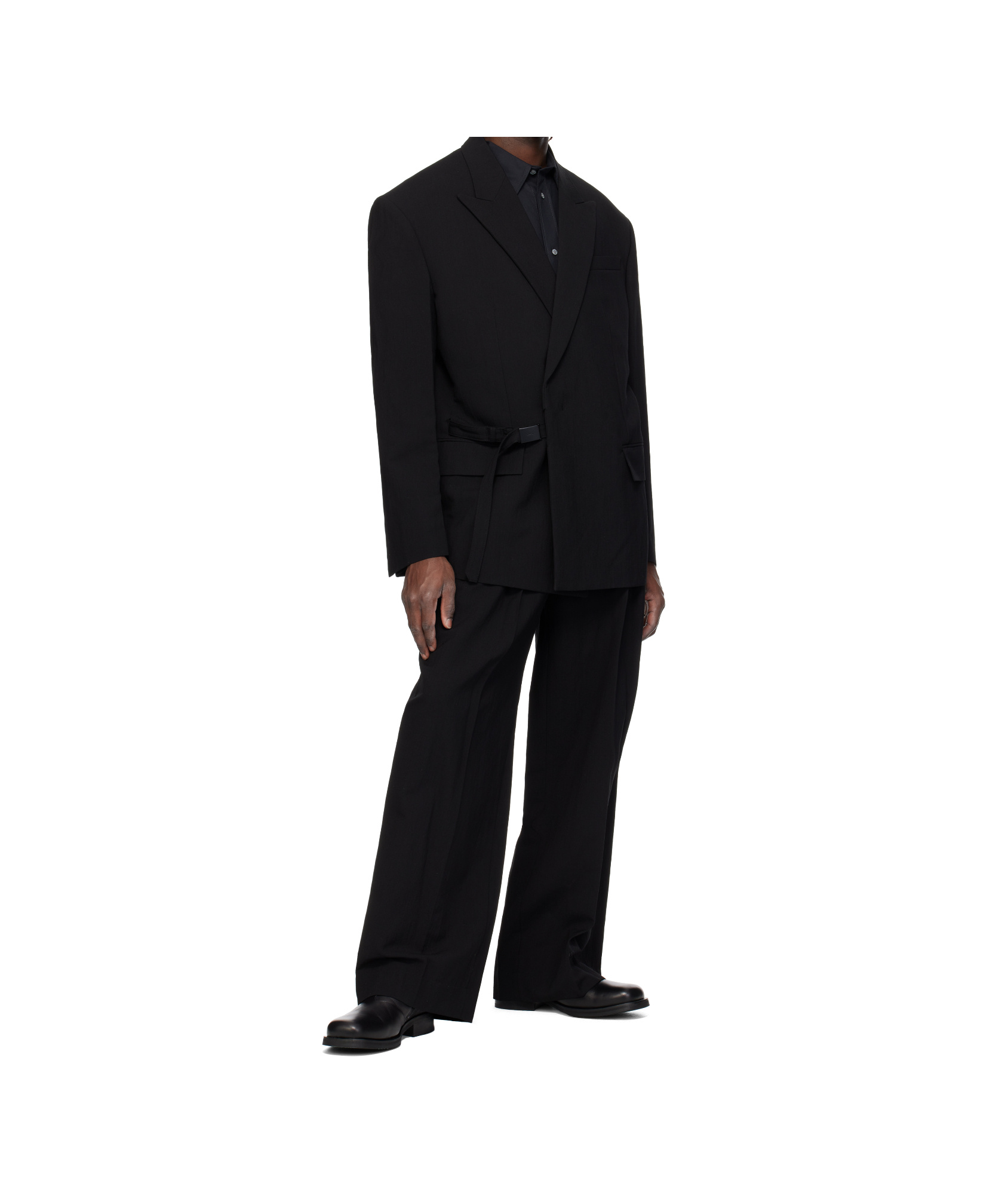 Juunj Black Wool Nylon Strap Blazer In Black