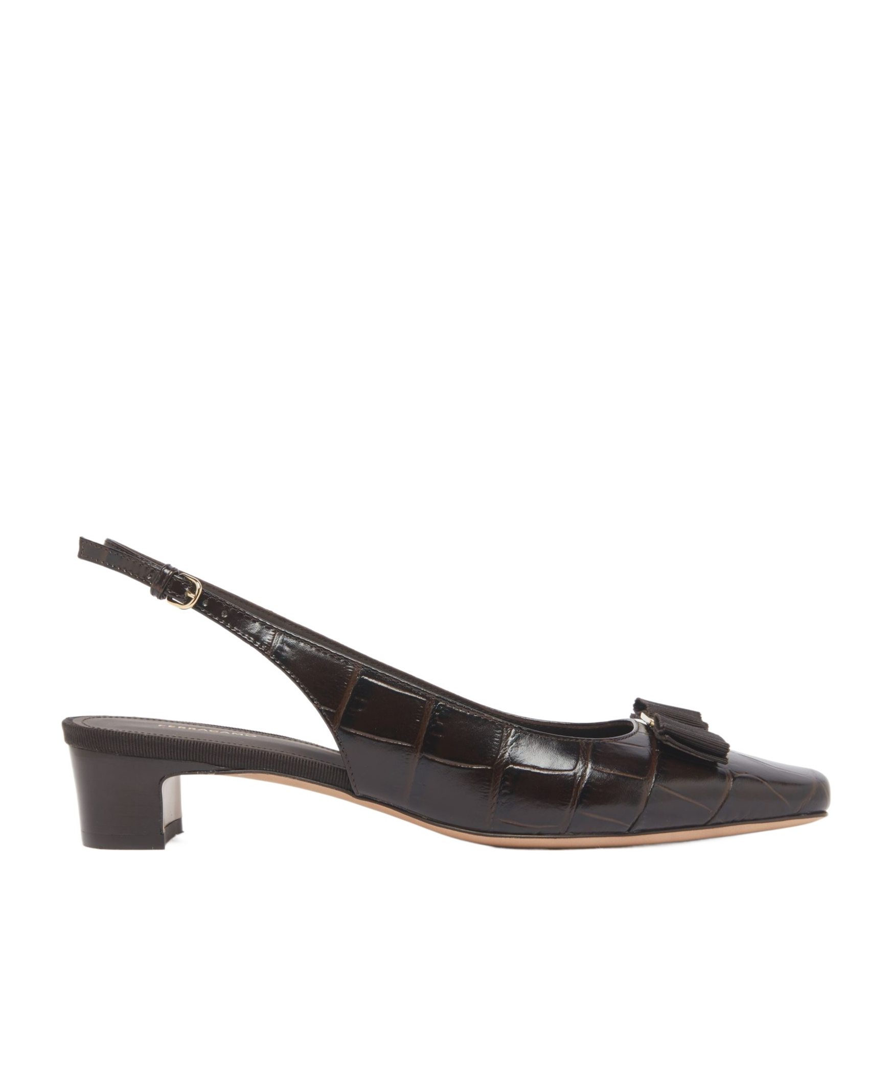 Ferragamo Rivada 30 Croc-embossed Slingback Pumps In Brown