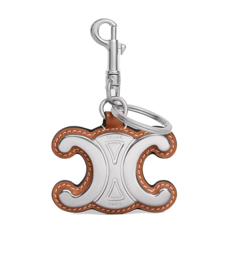 Celine Metal Triomphe Keyring In Metal And Calfskin