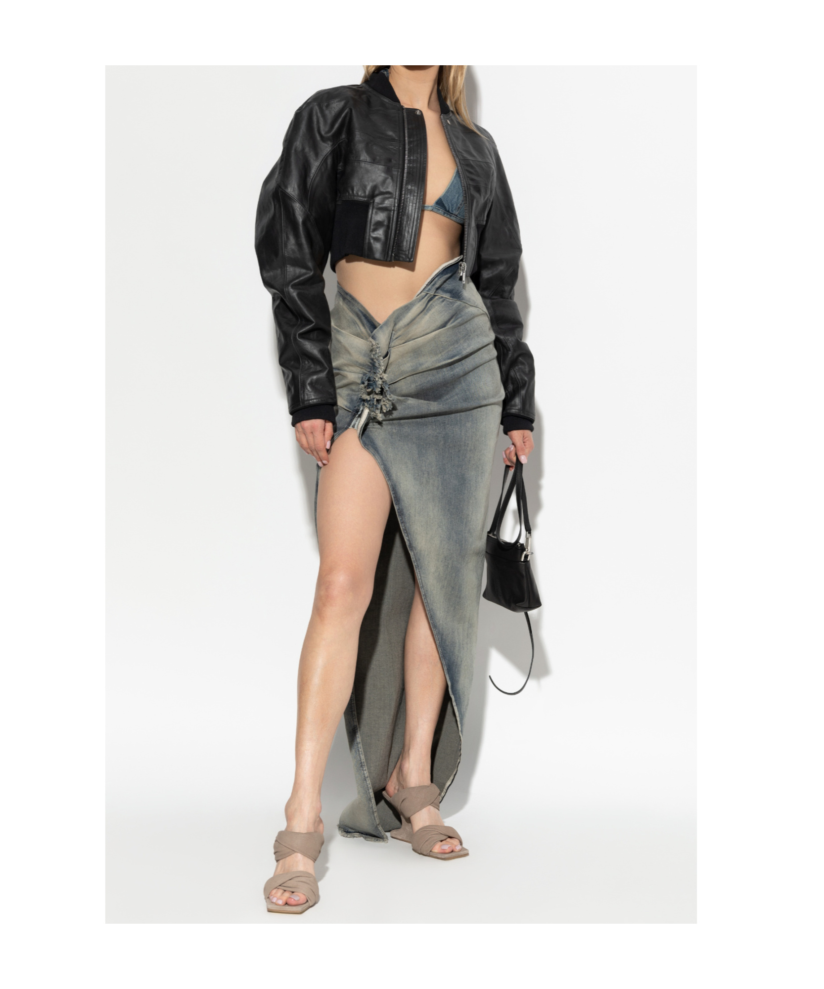 Rick Owens Drkshdw Blue Hollywood Garment-washed Denim Bra In Blue