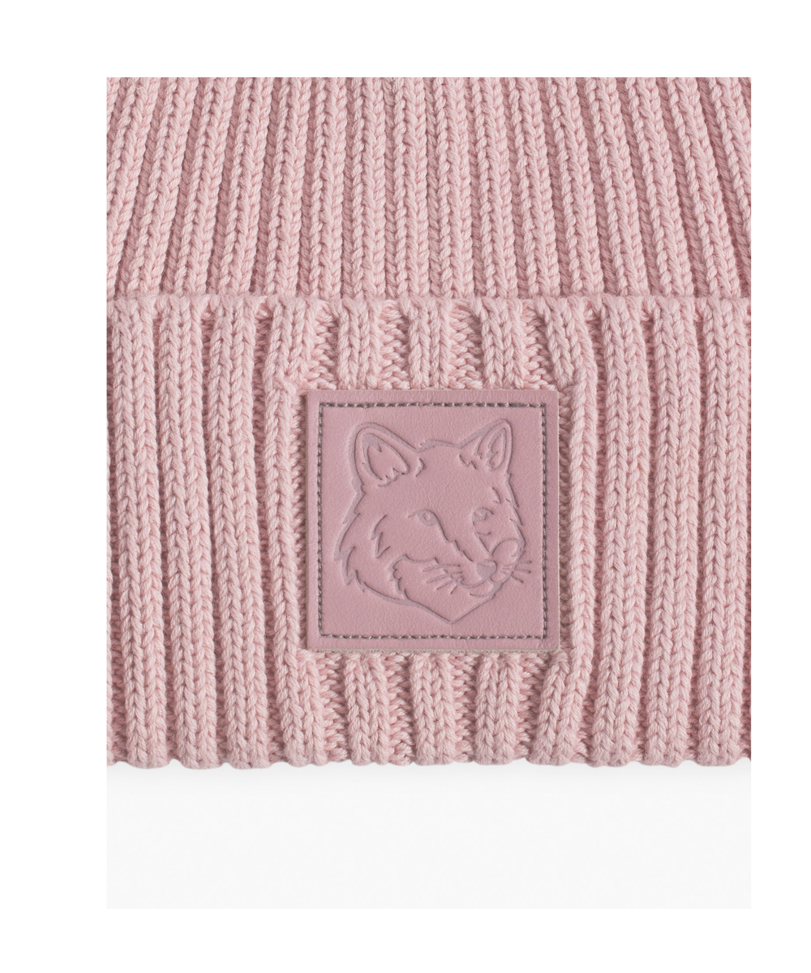 Maison Kitsuné Bold Fox Head Leather Patch Beanie In Pink