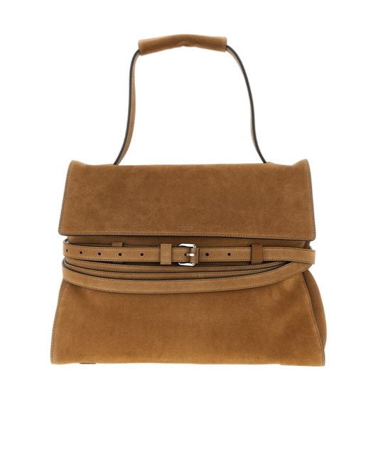 Moschino Medium Tie Me Belt-detail Suede Shoulder Bag In Brown