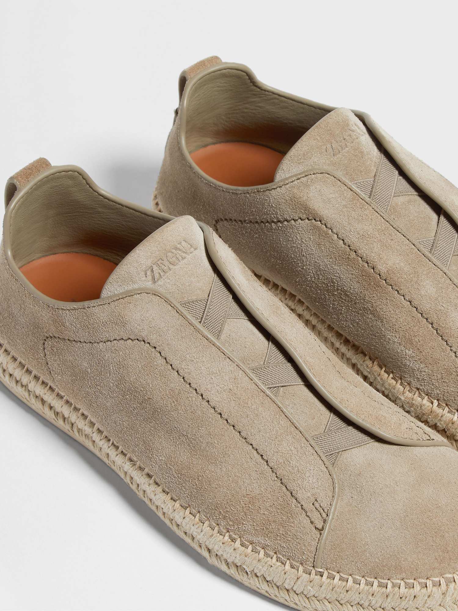 Zegna Triple Stitch Espadrilles En Veau Velours Beiges In Nude
