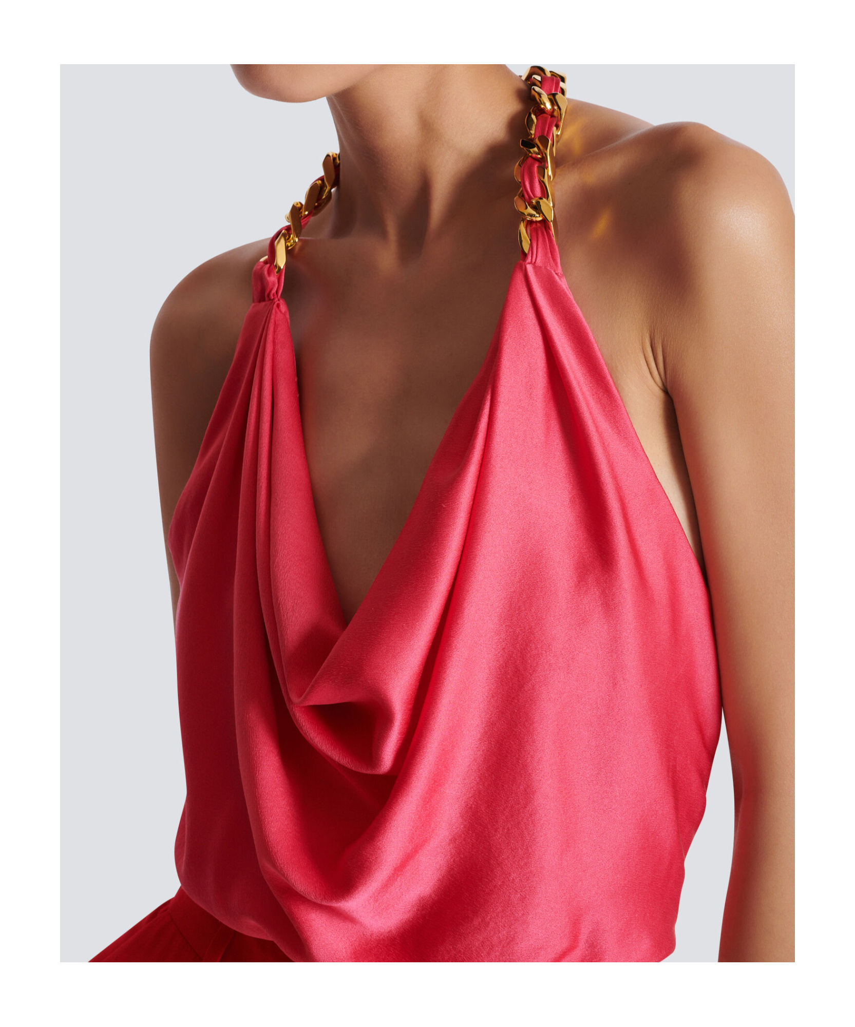 Balmain Silk Draped Halterneck Top In Pink