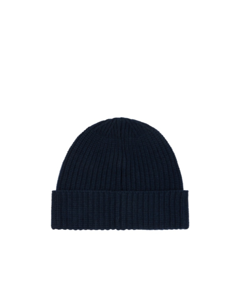 Stone Island Beanie With Compass Patch And Ribbed Cuff In Blue
