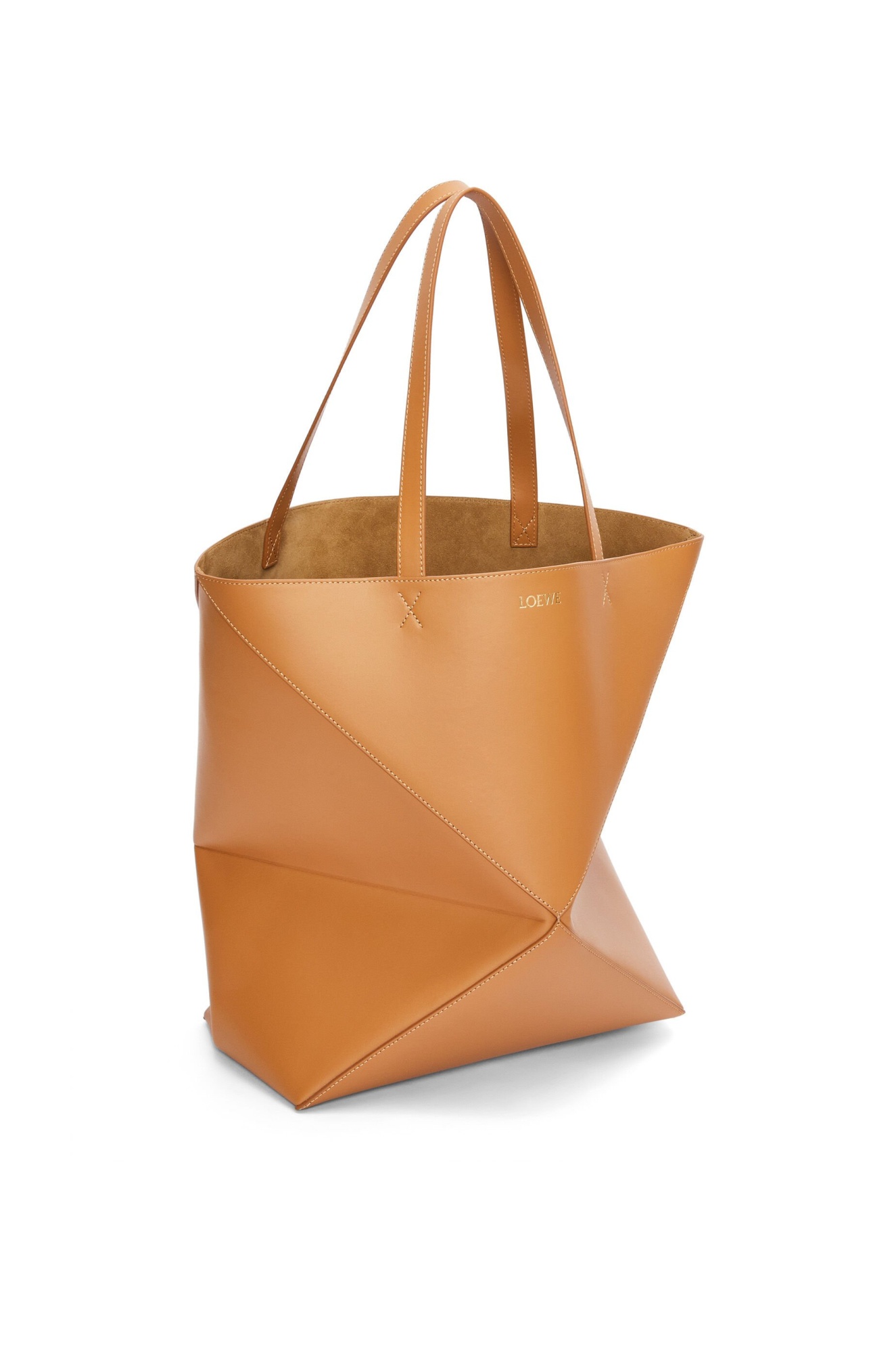 Loewe Xl Puzzle Fold Tote In Shiny Calfskin In Brown