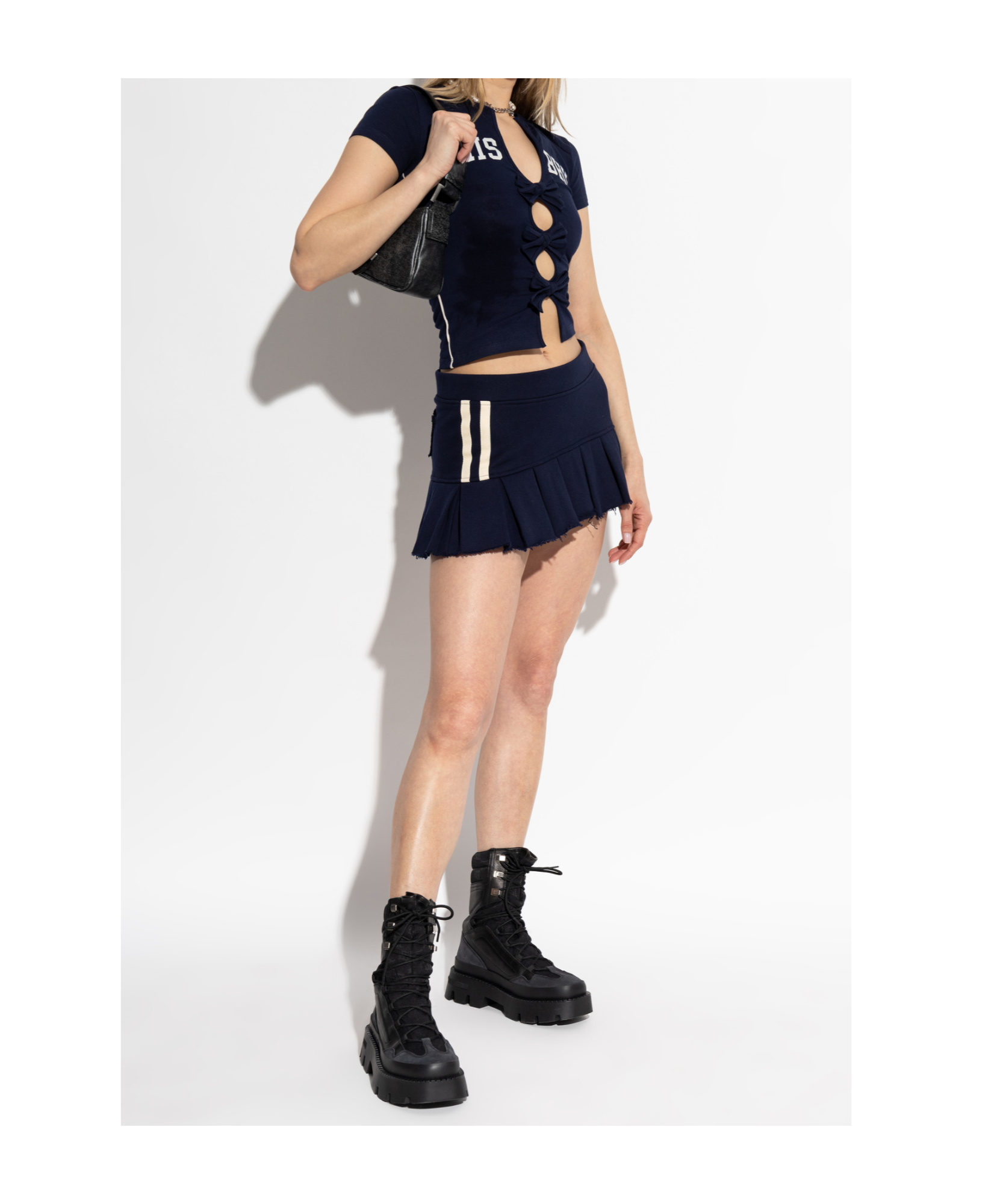 Misbhv Navy Varsity Pleated Miniskirt In Black