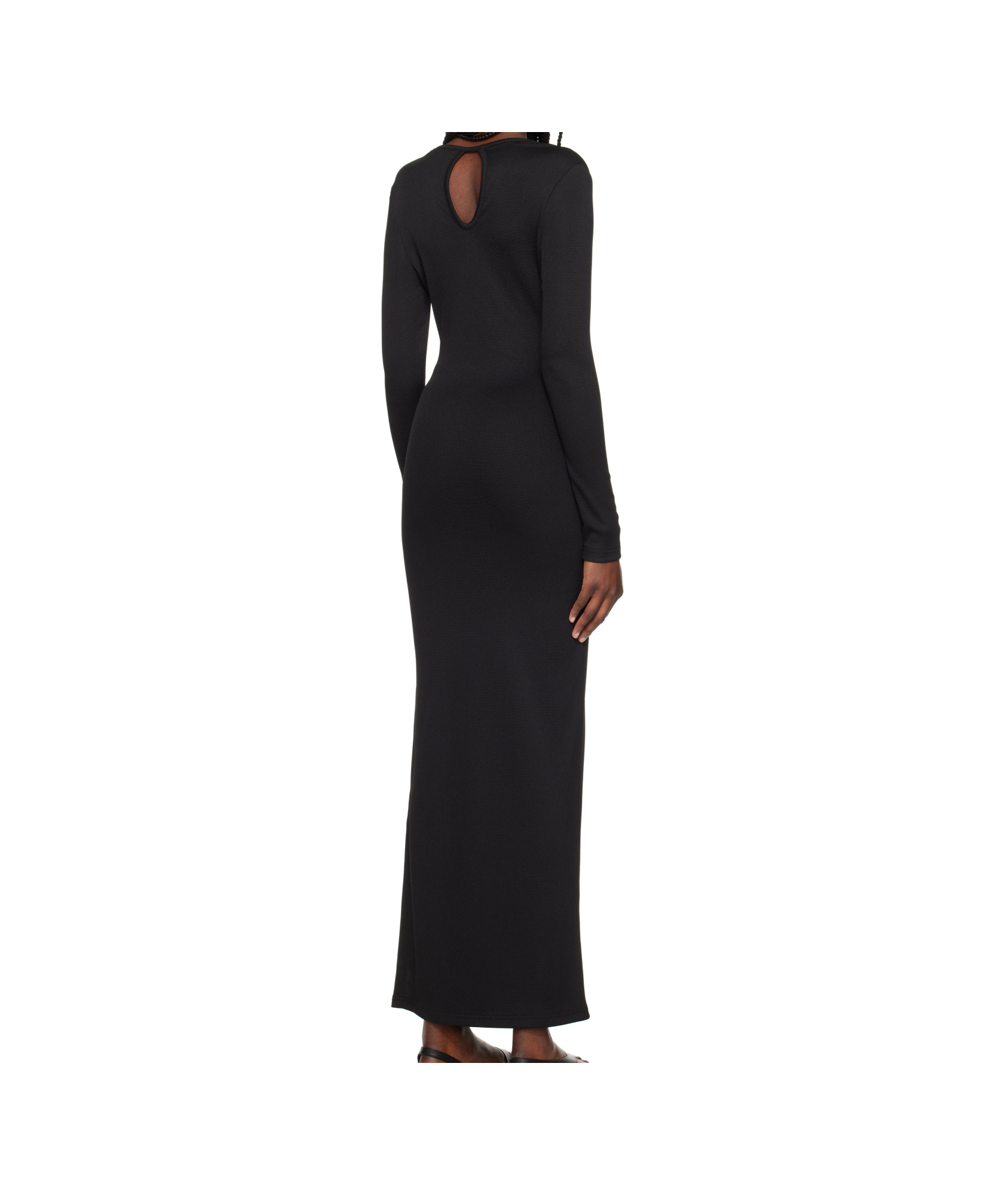 Christopher Esber Black Concave Long Sleeve Rib Maxi Dress In Black