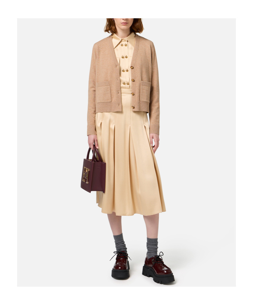 Elisabetta Franchi Long-sleeved Knitted Cardigan In Nude