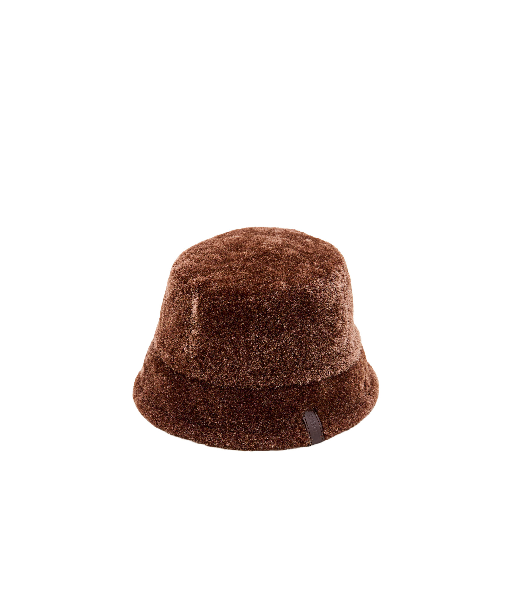 Loewe Logo Patch Shearling Bucket Hat In Brown