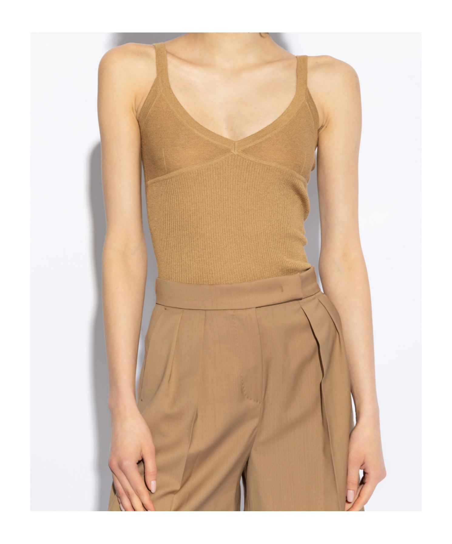 Max Mara Gallura Silk-blend V-neck Top In Nude