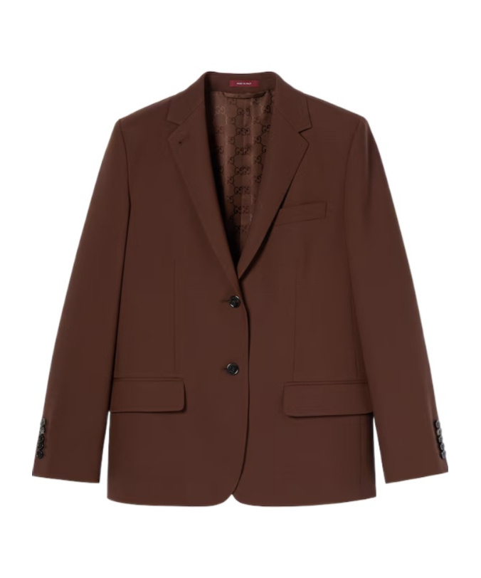 Gucci Stretch Light Wool Jacket In Brown
