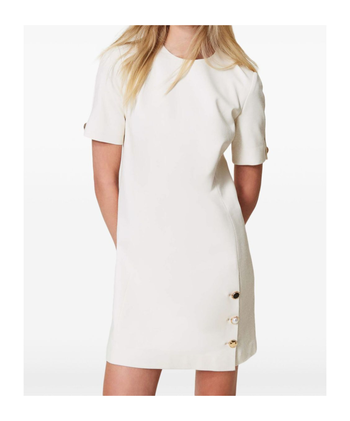 Shop Twinset Buttoned Mini Dress In White