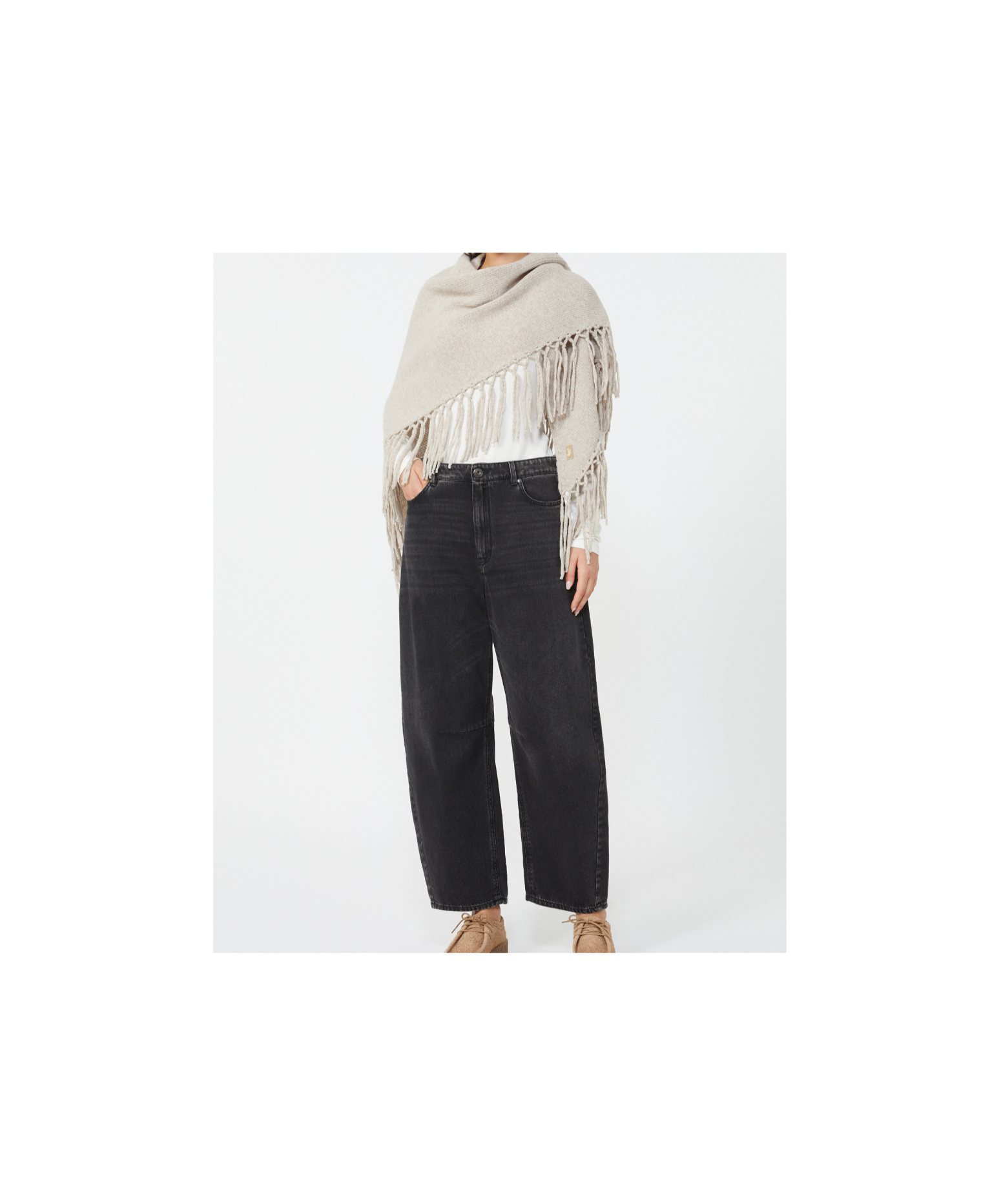 Weekend Max Mara Fringed Wool Shawl In Neutral