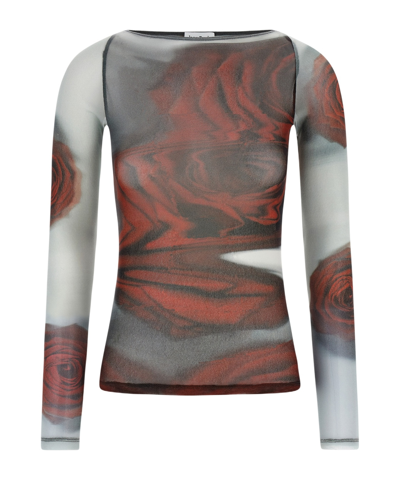 Jean Paul Gaultier Women Blurry Roses Medaillon Print Mesh Boat Neck Top In Multi