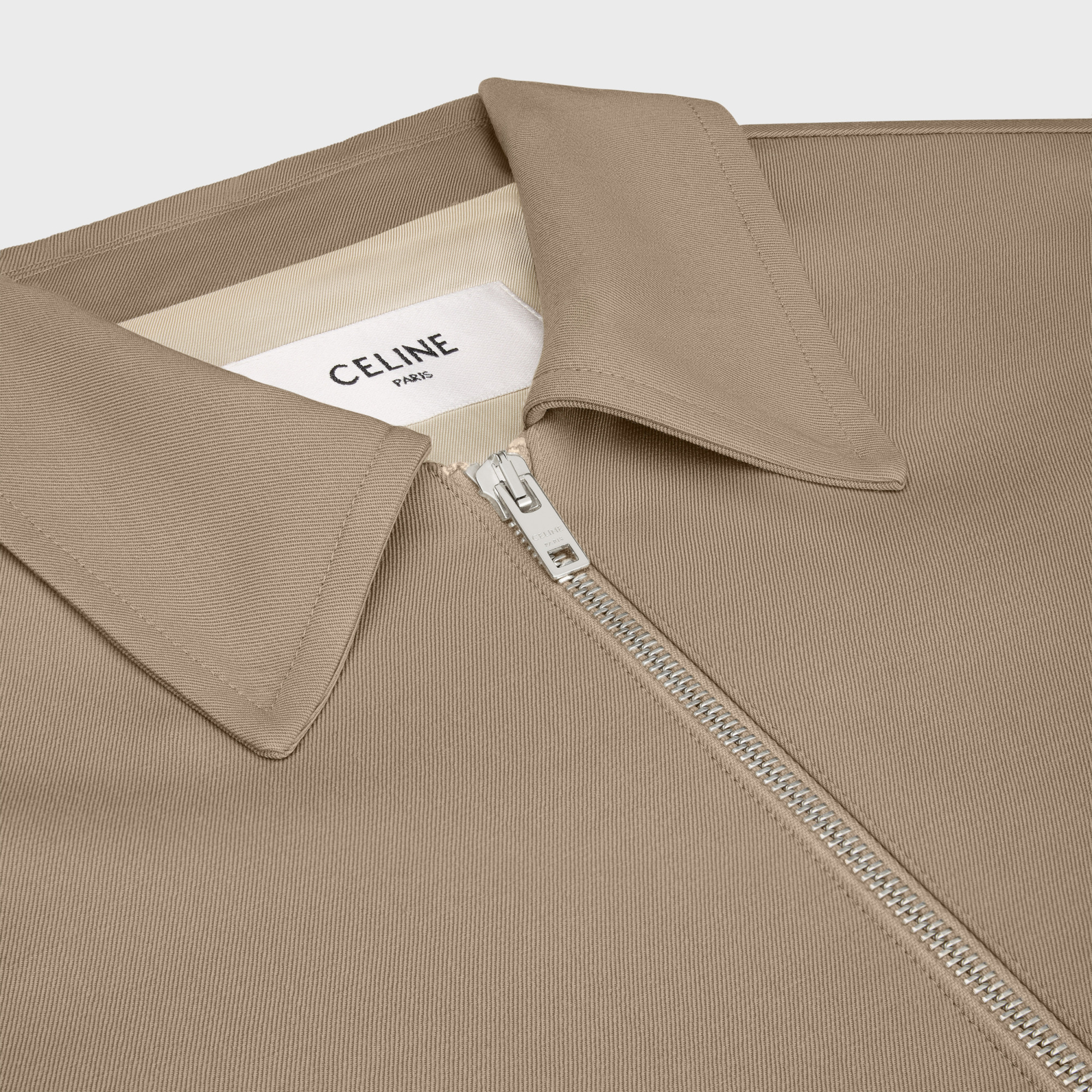 Celine Triomphe Blouson Jacket In Wool Twill In Camel
