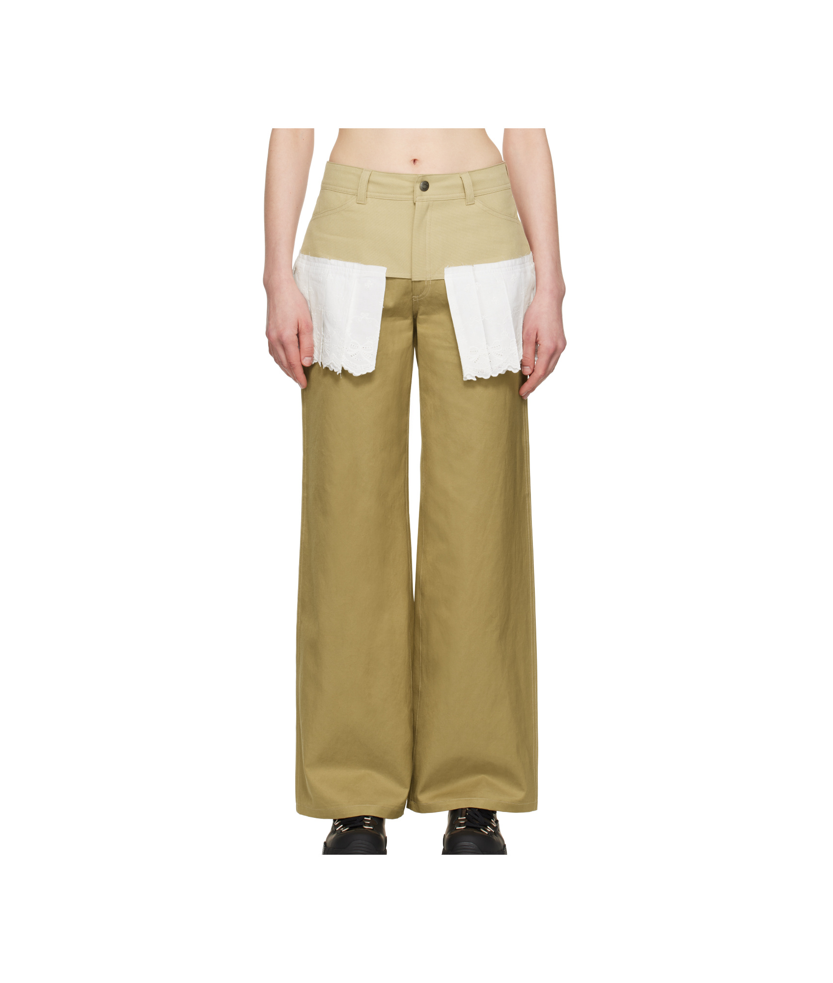 Shop Andersson Bell Lace-pleats Trousers In Beige/white