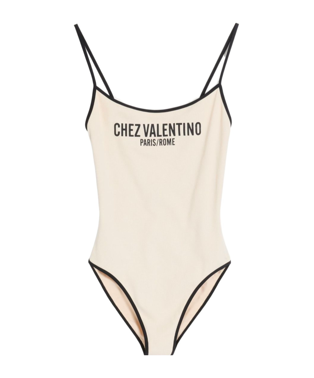 Valentino Spaghetti Straps Scoop Neckline High-cut Legs In Birch/black