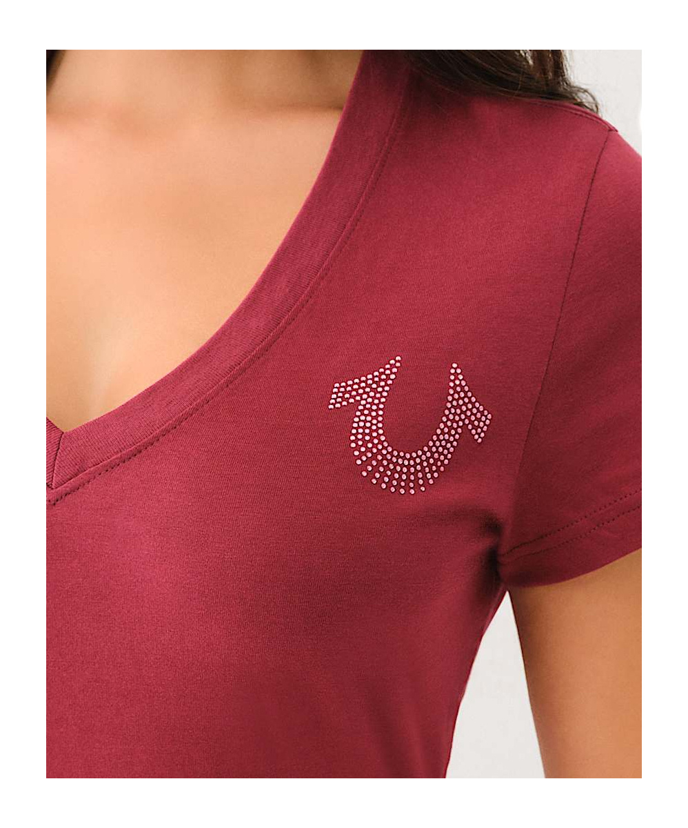 TRUE RELIGION CRYSTAL HORSESHOE V NECK TEE