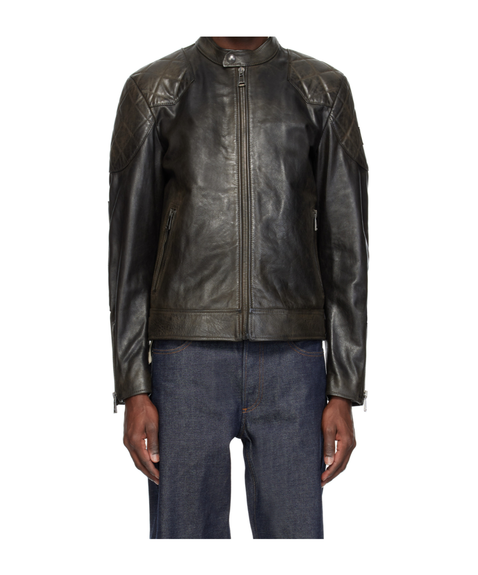 Belstaff Long Sleeve Leather Jacket In Black
