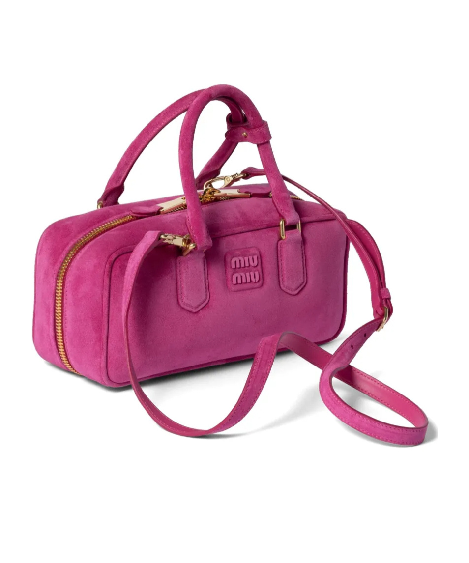 Miu Miu Arcadie Padded Suede Top-handle Bag In Pink