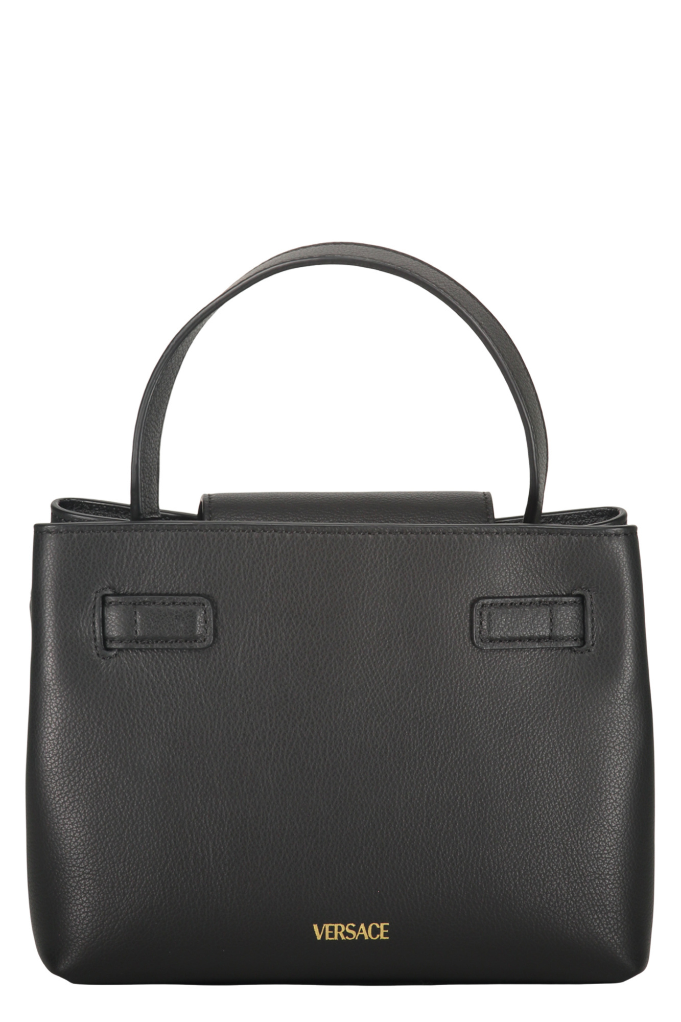 Versace Elegant Black Leather Bag With Golden Closure In Black