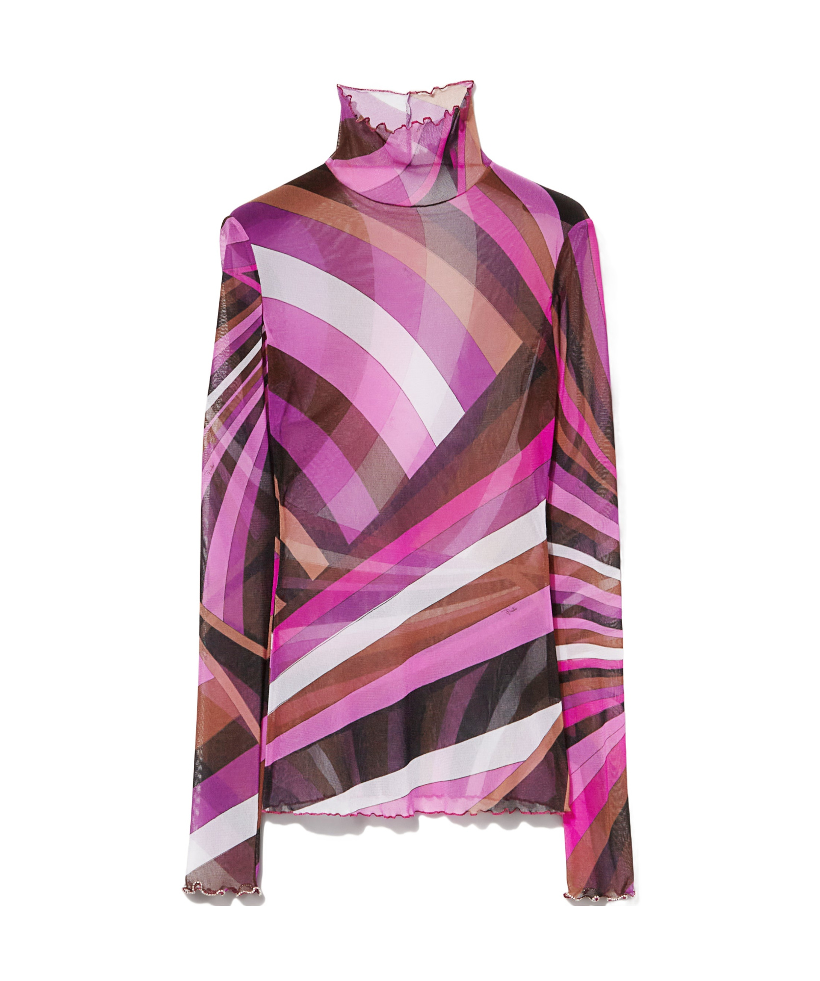 Pucci Abstract-print Mock-neck Tulle T-shirt In Pink