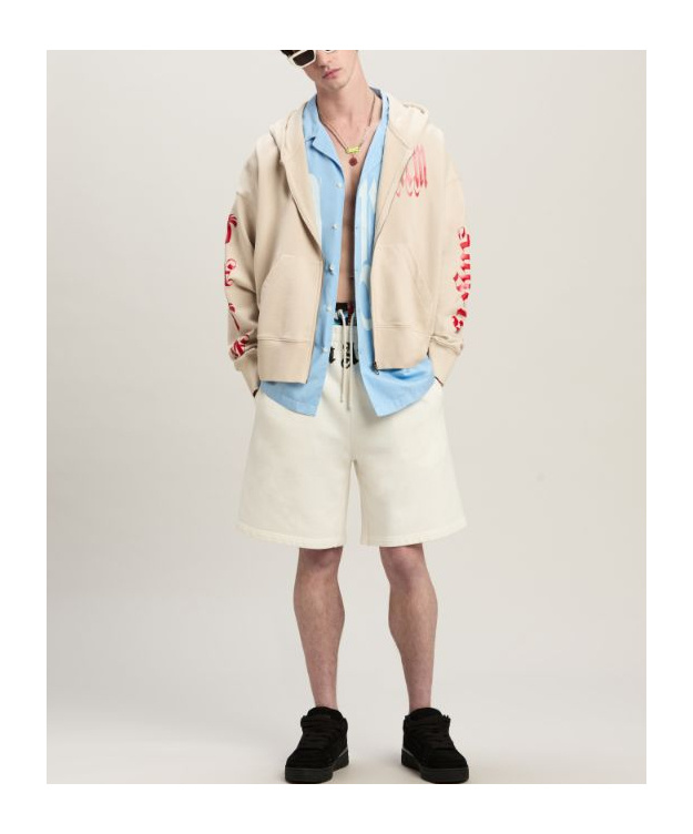 Palm Angels Gothic Logo-print Zipped Hoodie In Nude