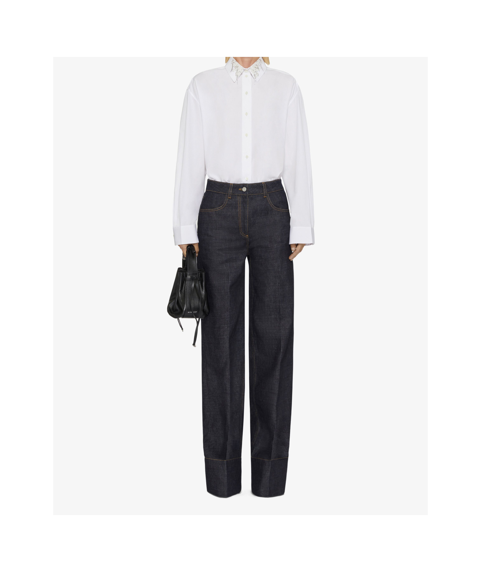 Givenchy Chemise Oversize En Coton Avec Cristaux Et Perles In White