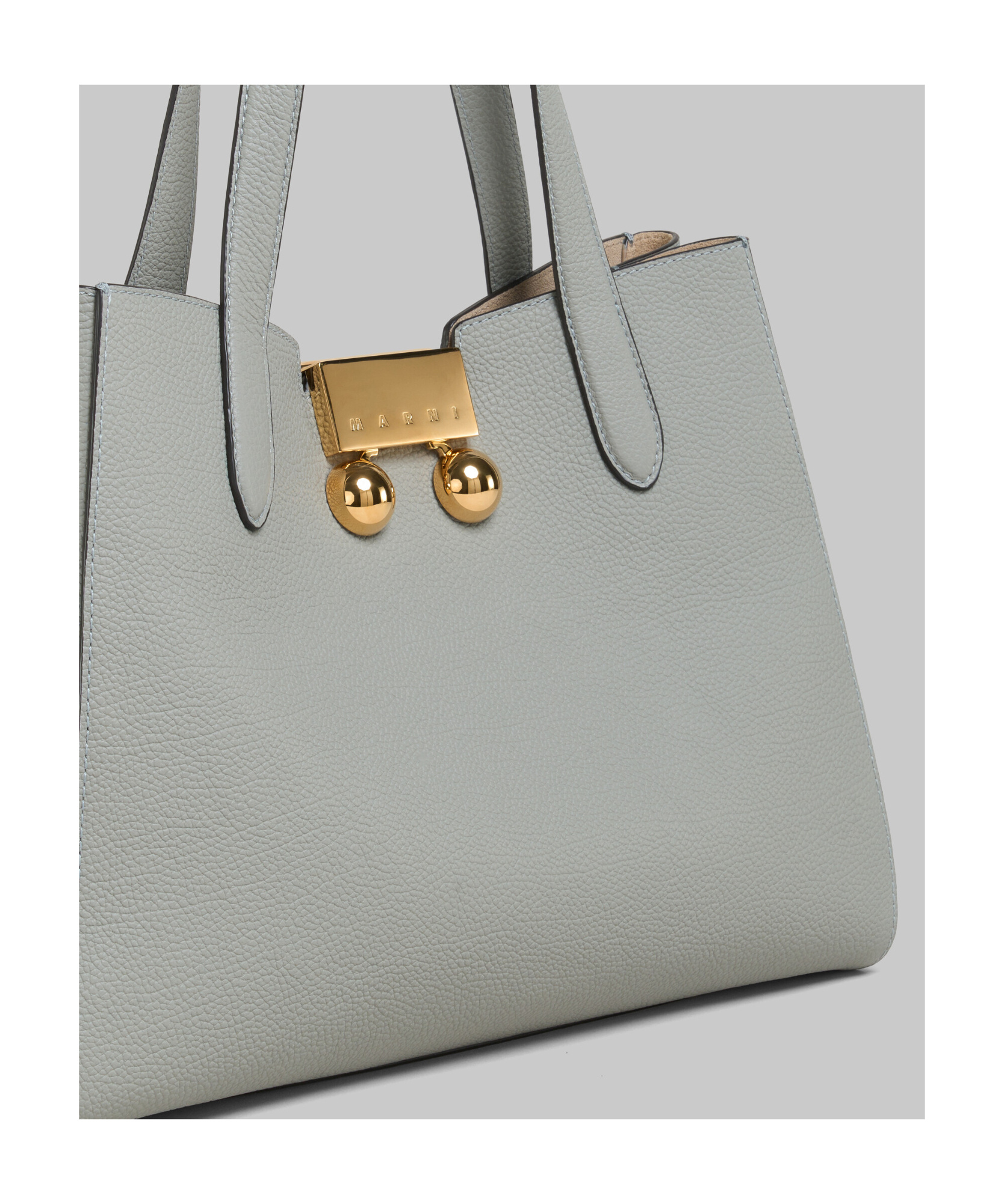 Marni Trunkaroo Small Calfskin Tote Bag In Gray