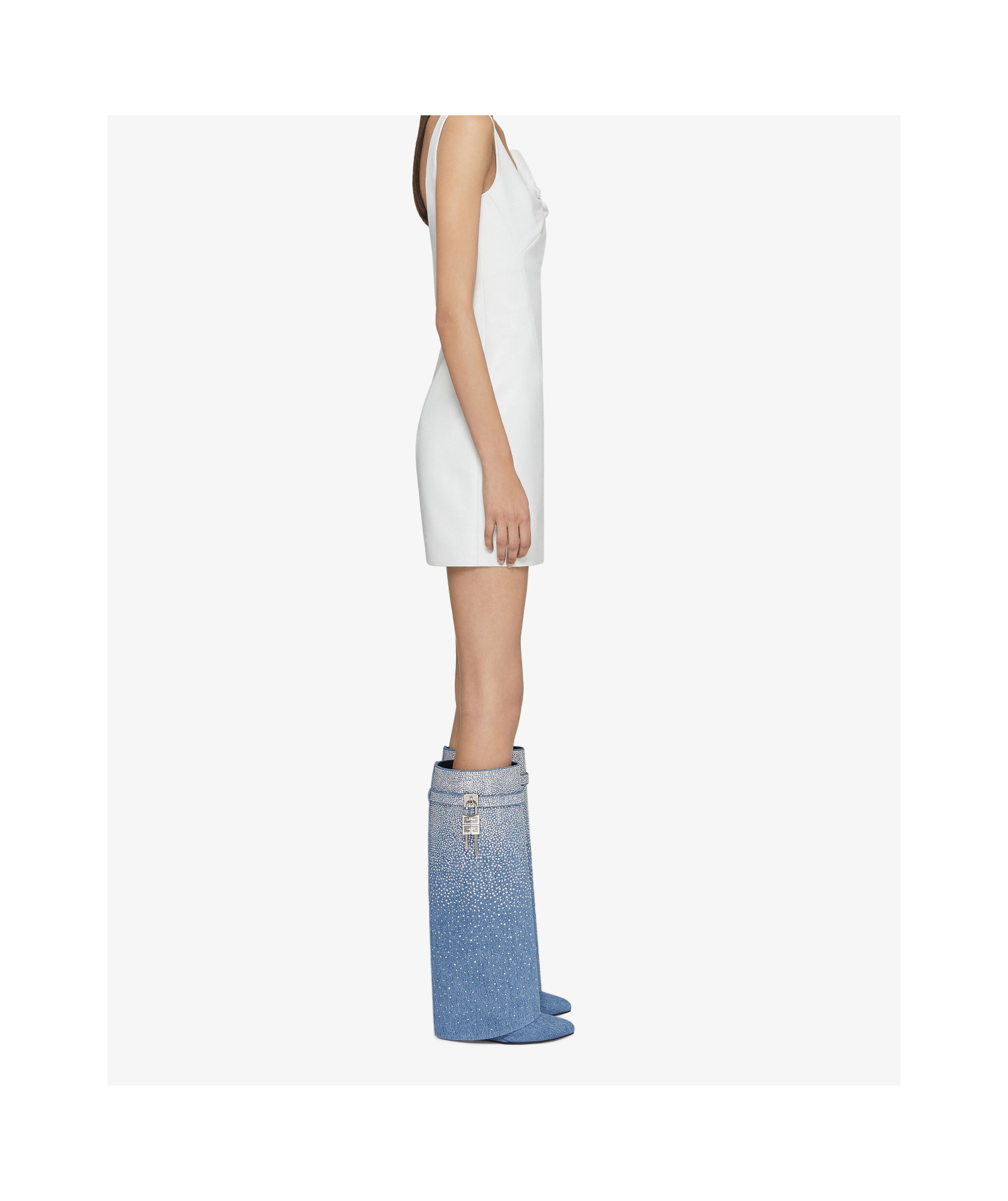 GIVENCHY SHARK LOCK BOOTS IN DENIM WITH STRASS