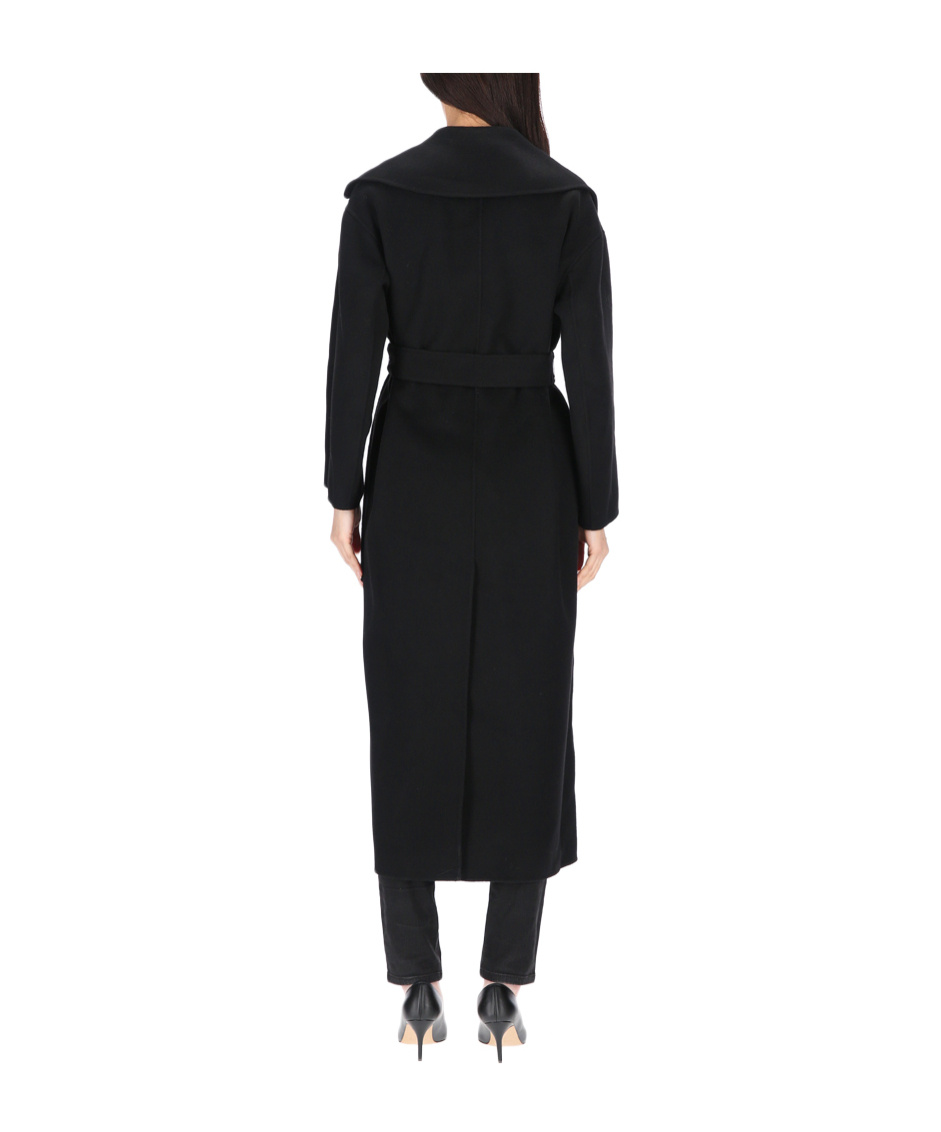 Max Mara Long-sleeved Lace-up Coat In Black