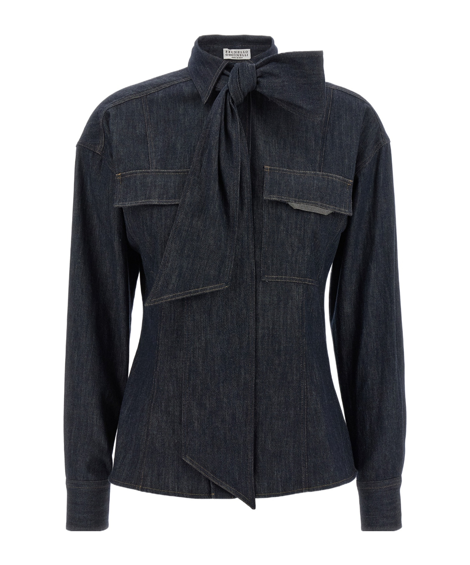 Brunello Cucinelli Bow Pocket Long Sleeve Shirt In Blue