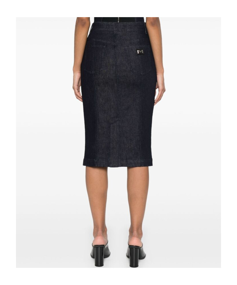 Dolce & Gabbana Navy Stretch Five Pocket Pencil Denim Midi Skirt In Black