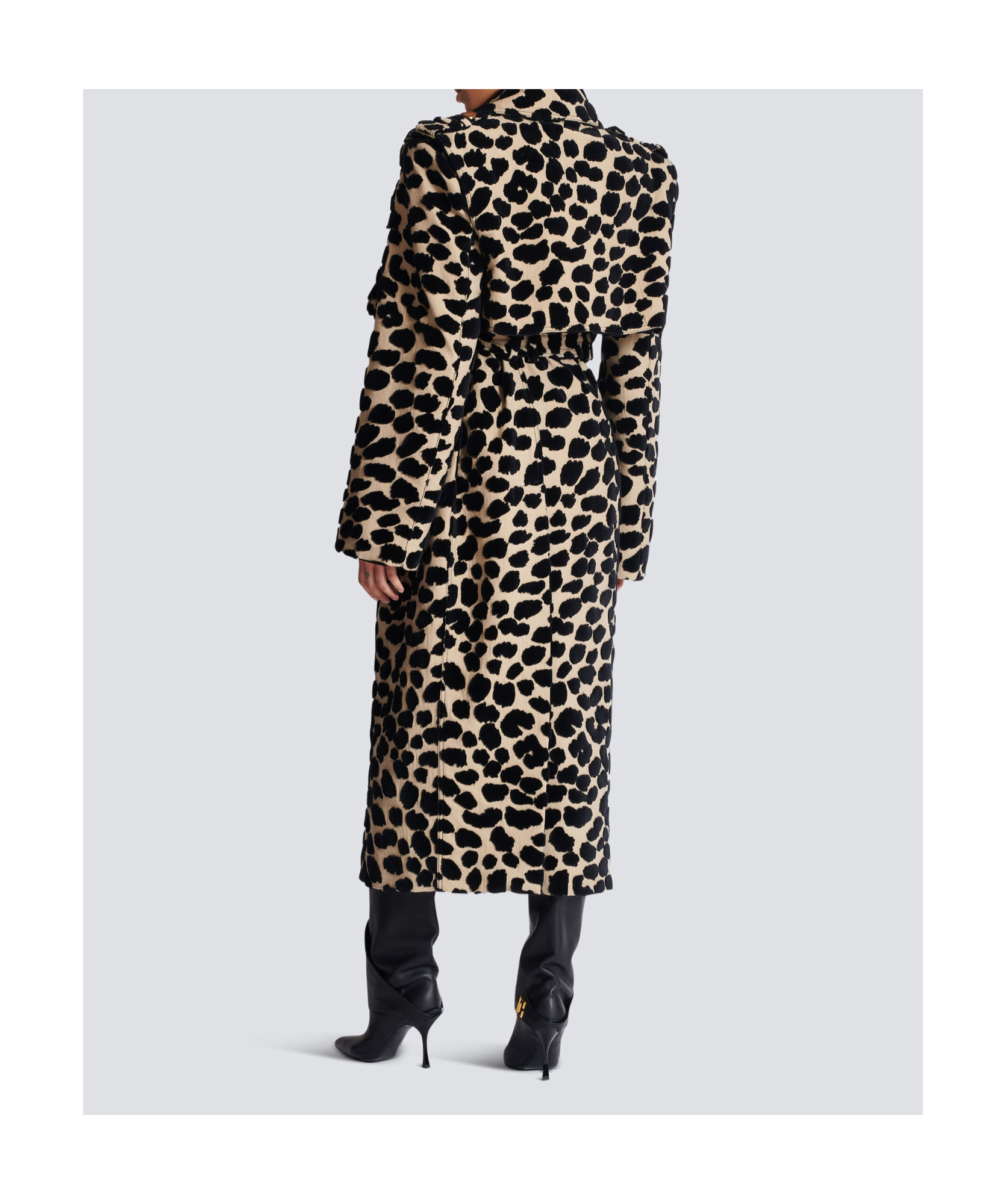 Balmain Leopard Print Jacquard Belted Trench In Black