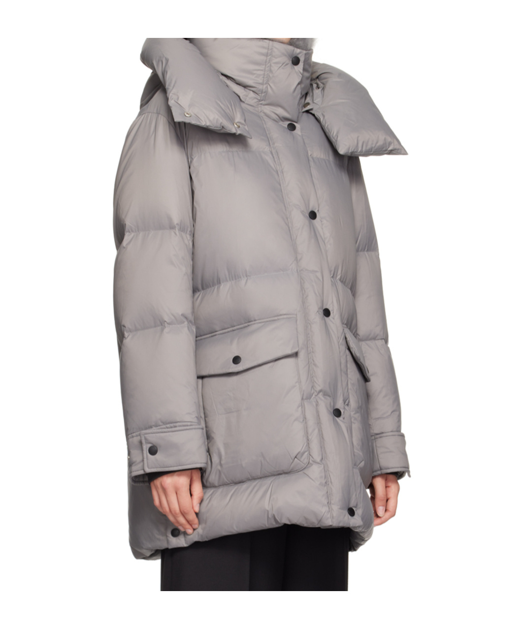 Yves Salomon Quilted Hooded Down Jacket In Gray